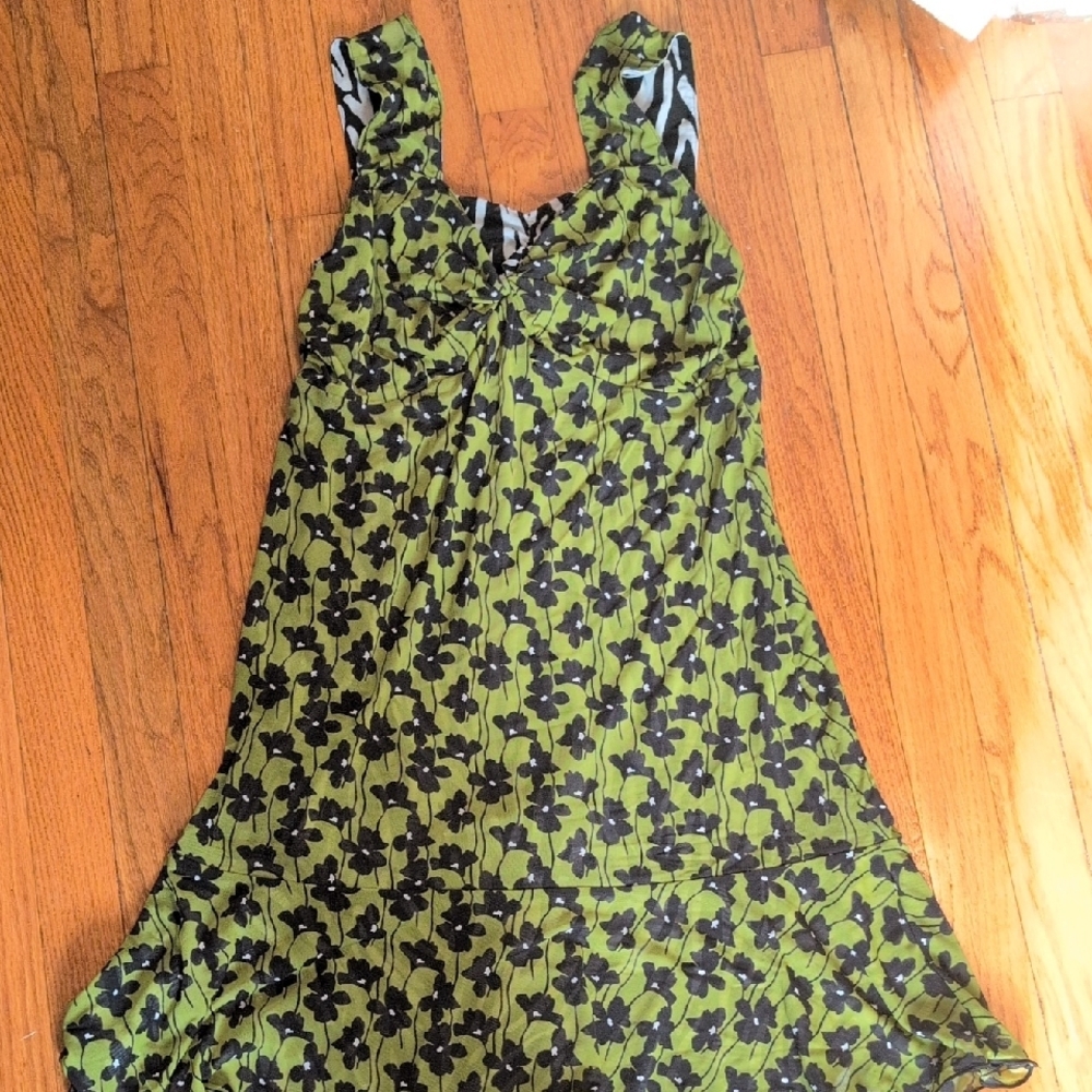 Floral Green and Black Kids Dress